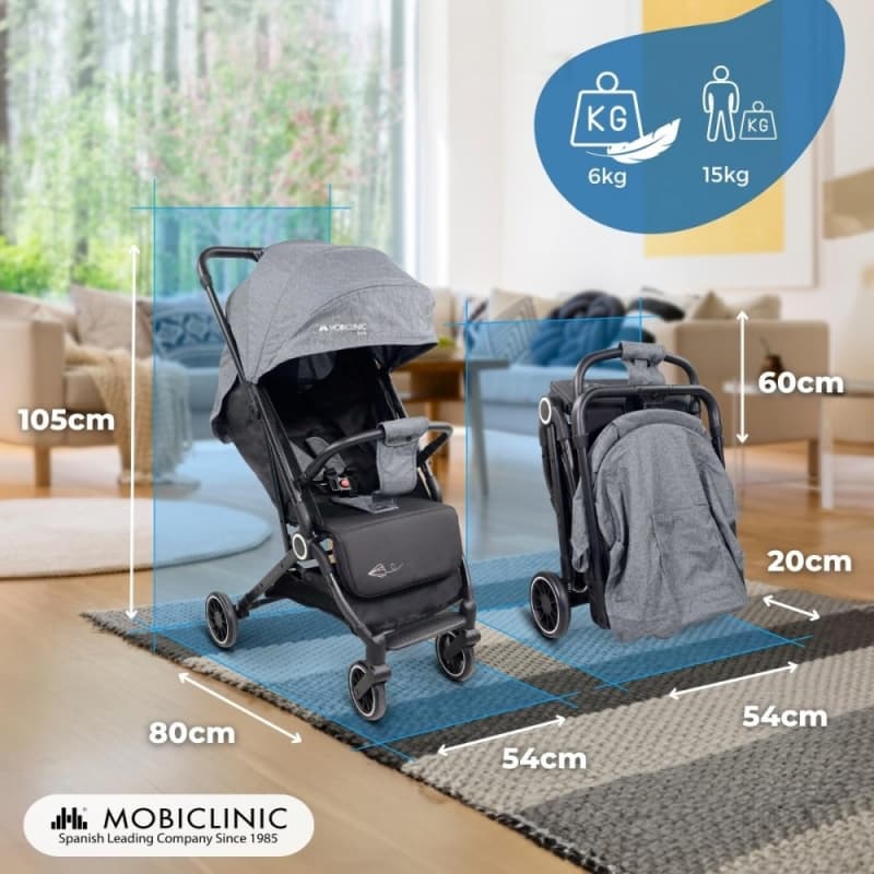 Silla de paseo Trip gris Compacta, ligera y plegable con una mano Mobiclinic