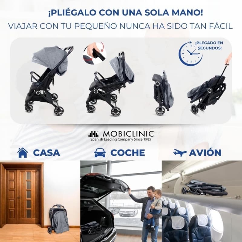 Silla de paseo Trip gris Compacta, ligera y plegable con una mano Mobiclinic
