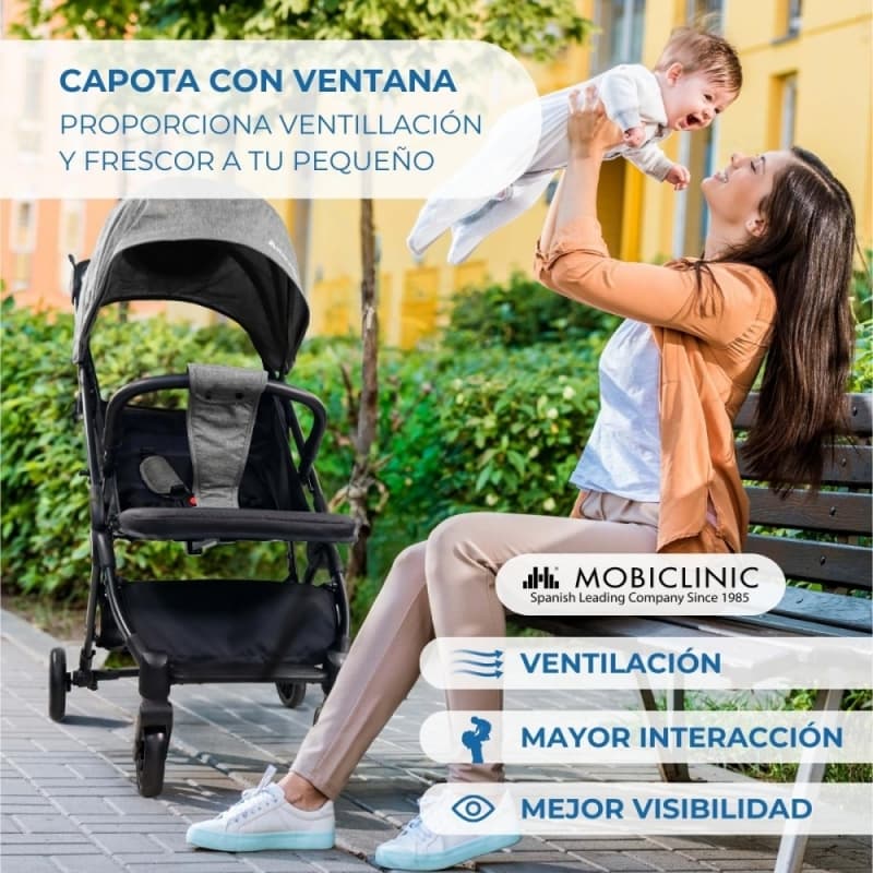 Silla de paseo Trip gris Compacta, ligera y plegable con una mano Mobiclinic