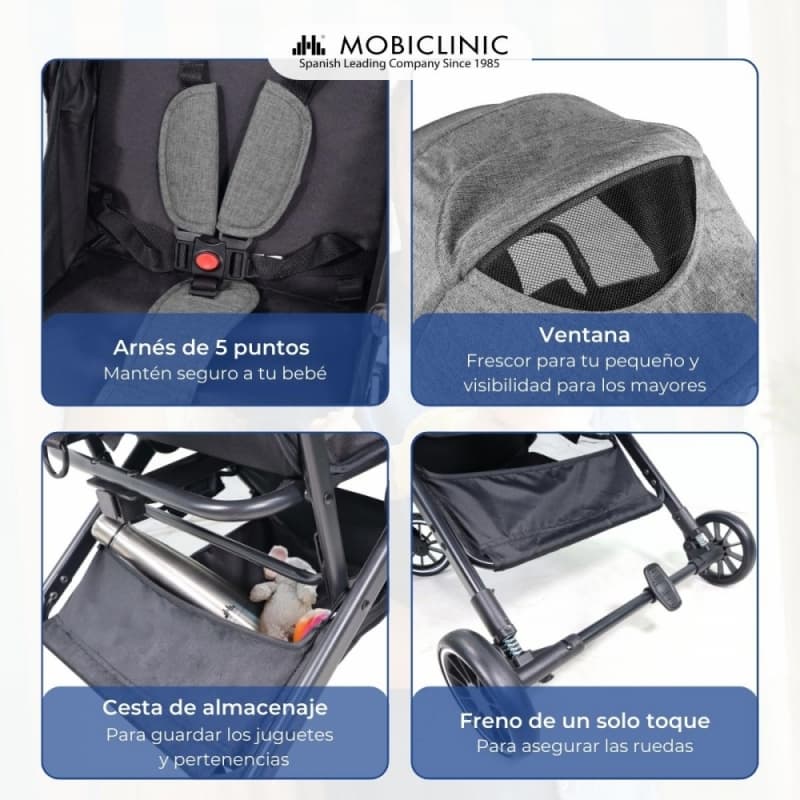 Silla de paseo Trip gris Compacta, ligera y plegable con una mano Mobiclinic