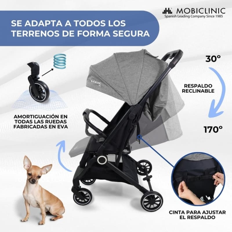 Silla de paseo Trip gris Compacta, ligera y plegable con una mano Mobiclinic