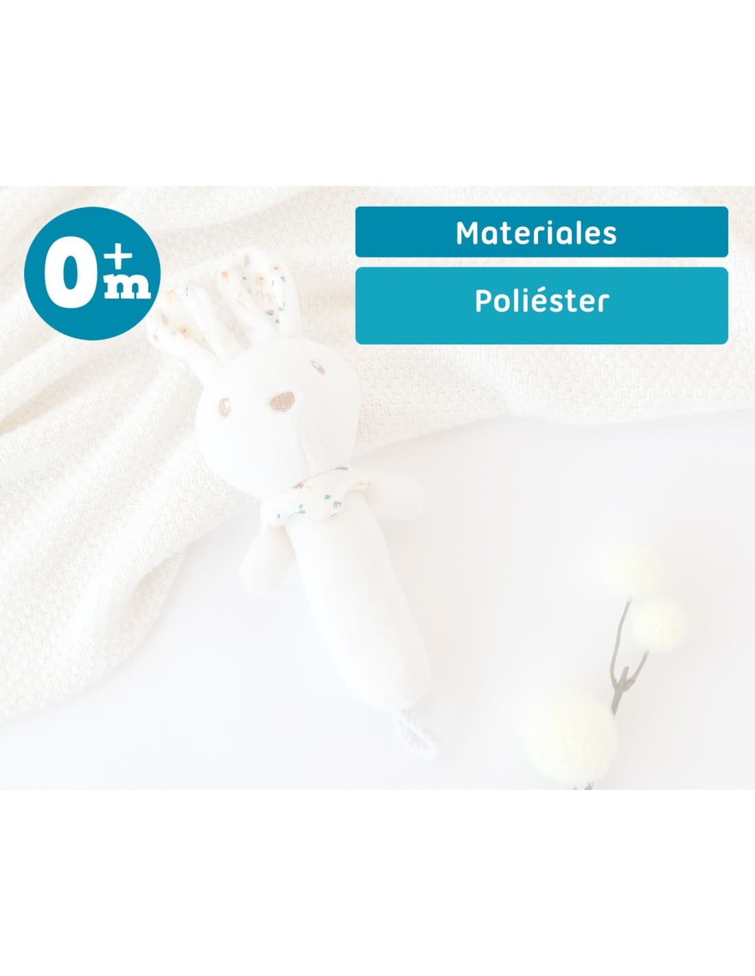 Sonajero Conejito 16 cm KioKids 521105324 Suave, estimulante y perfecto para sus primeras manitas