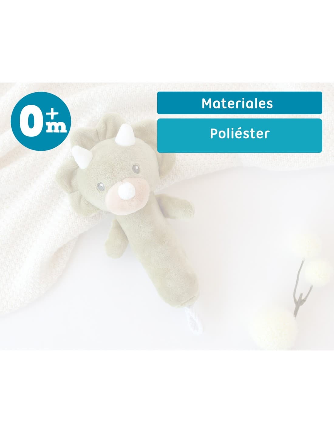 Sonajero Dinosaurio 18 cm KioKids 521105339 Suave, ligero y perfecto para estimular jugando