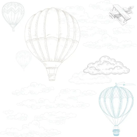 Papel Pintado Globos en el aire - Azul y Beige