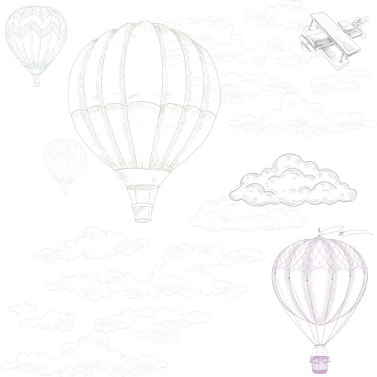 Papel Pintado Globos en el aire - Azul y Rosa