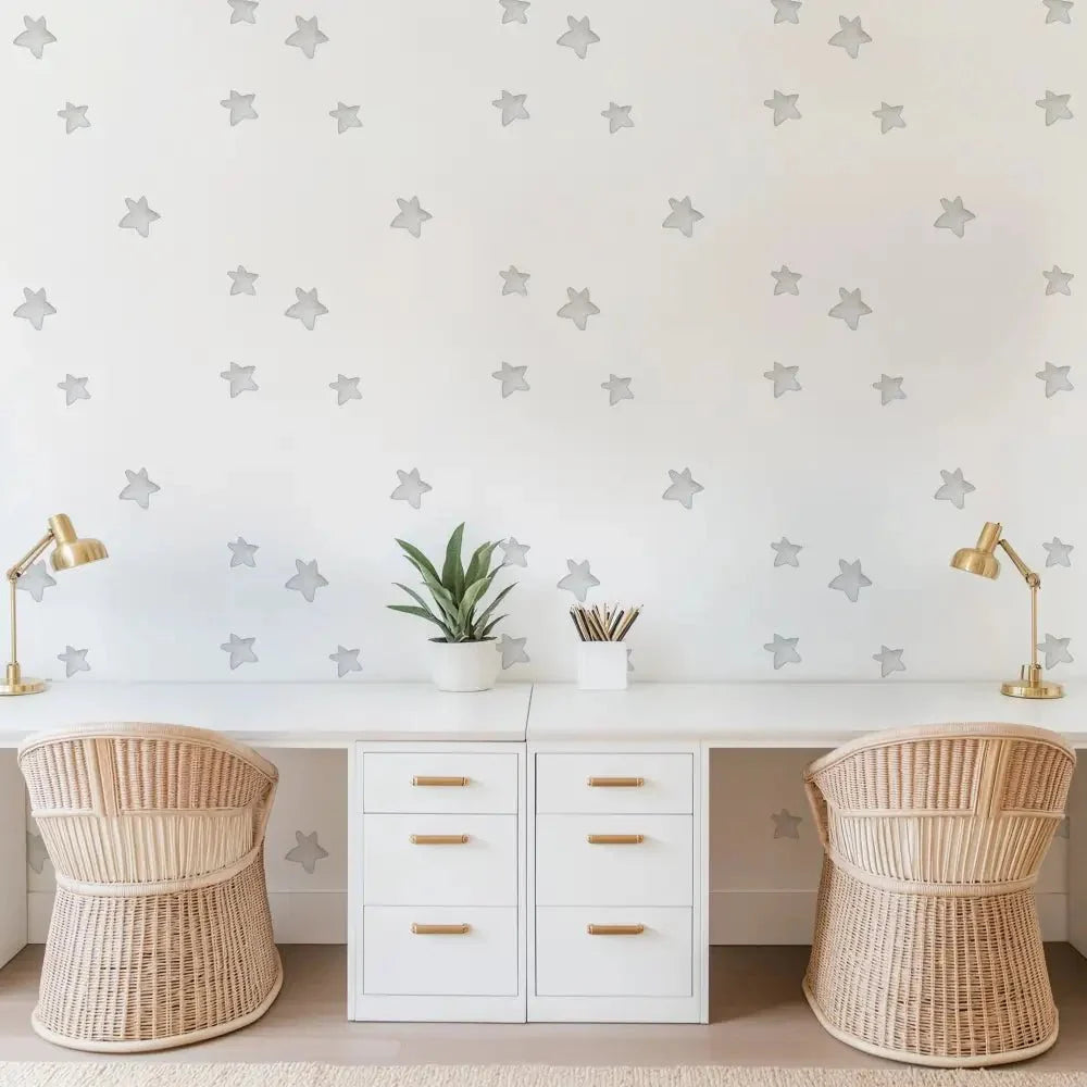 Papel Pintado Infantil Estrellas en acuarela GRIS