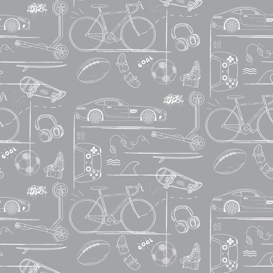 Papel Pintado Infantil "Gaming" gris