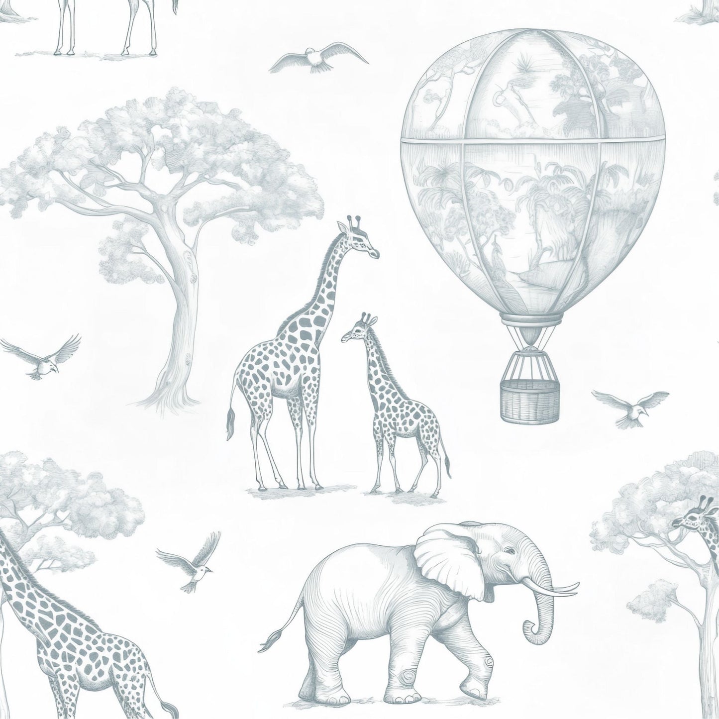 Papel Pintado Infantil Jirafas & Globos Azul Empolvado