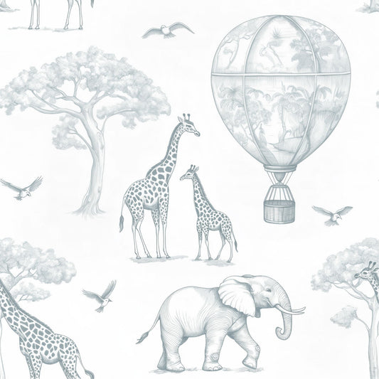 Papel Pintado Infantil Jirafas & Globos Azul Empolvado