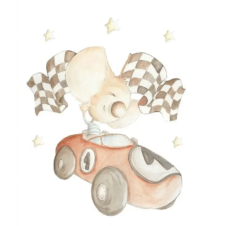 Vinilo de Tela Infantil COCHE DE CARRERAS - SUEÑOS DE CIGUEÑA