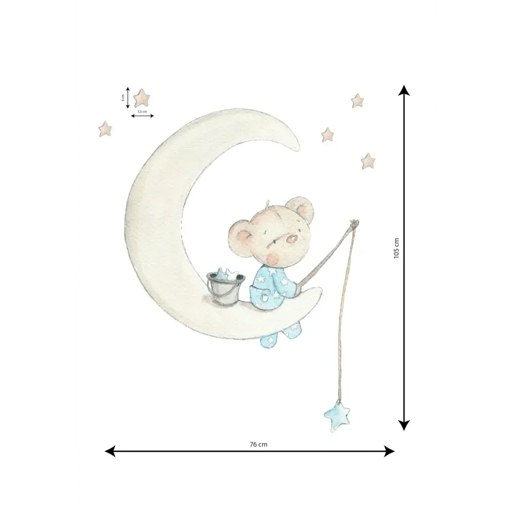 Vinilo de Tela Infantil Osito en la Luna - ON THE MOON