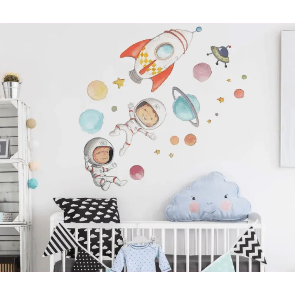 Vinilo de Tela Infantil PLANETAS y ASTRONAUTAS - SUEÑOS DE CIGUEÑA