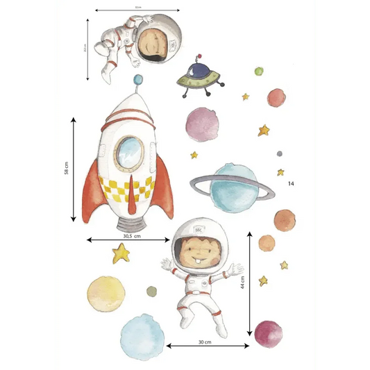 Vinilo Decorativo Infantil PLANETAS y ASTRONAUTAS - SUEÑOS DE CIGUEÑA