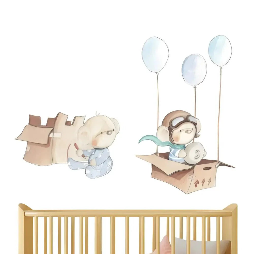 Vinilo Decorativo Infantil - una caja y globos A BOX