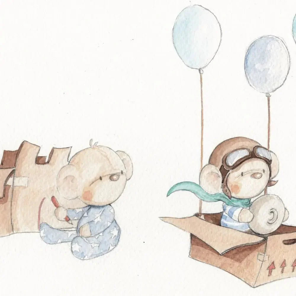 Vinilo Decorativo Infantil - una caja y globos A BOX