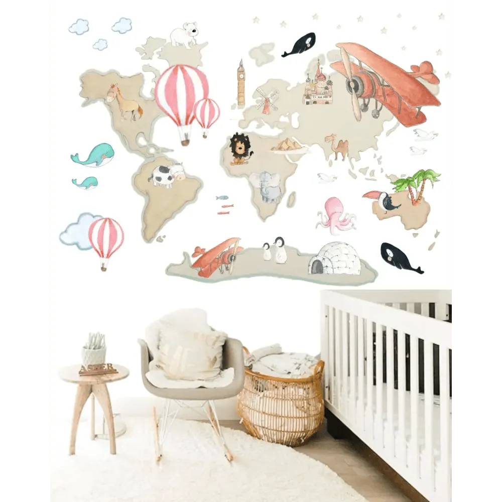Vinilo Decorativo Infantil World Map XL GLOBOS 220x180cm