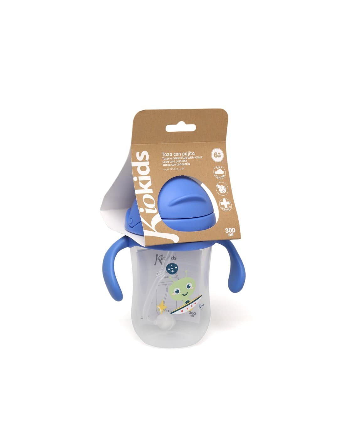 Taza de Aprendizaje KioKids 300 ml azul 521105401 Anticólicos, con pajita y asas desmontables