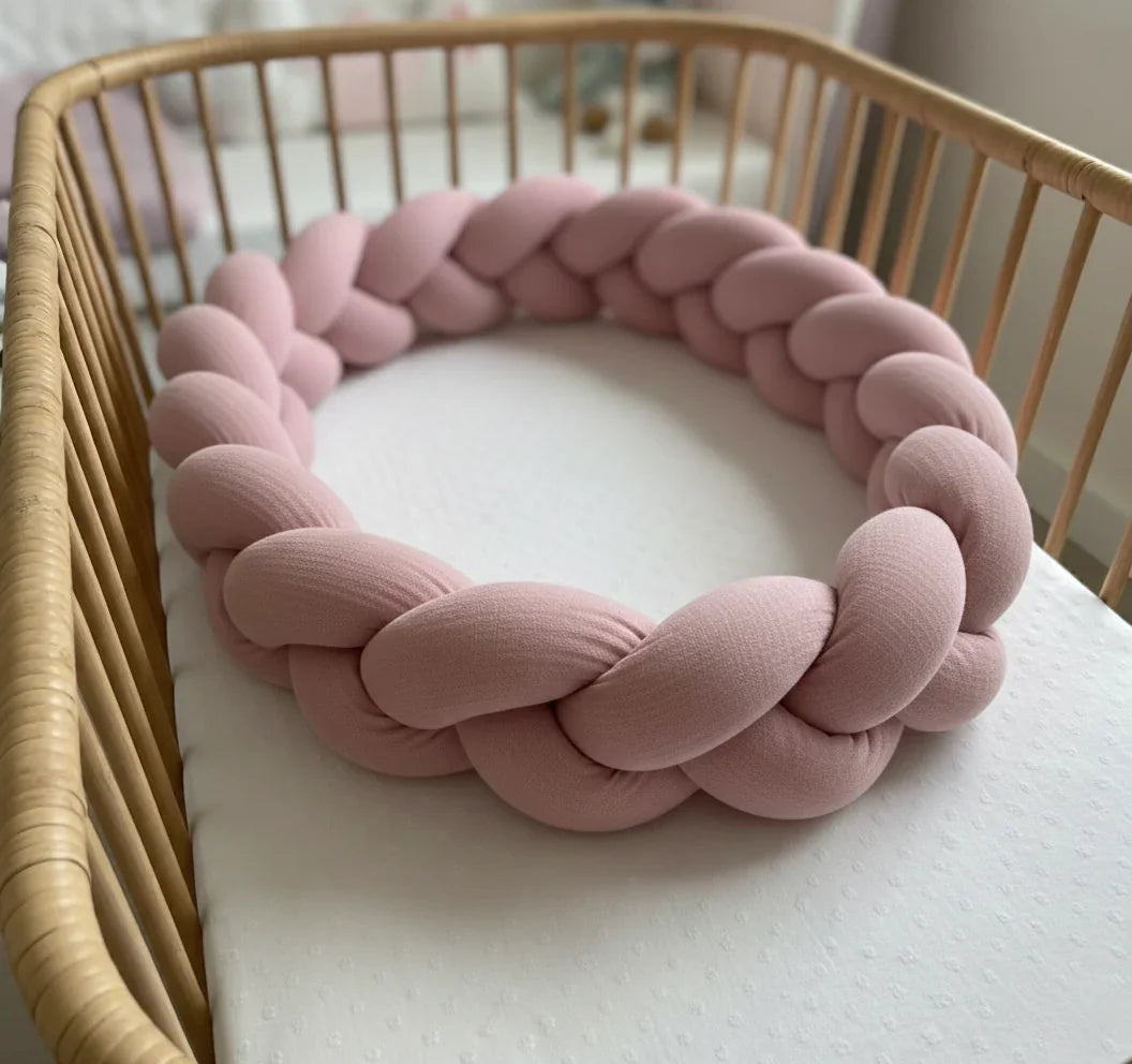 Trenza Protectora de Cuna en Muselina | Chichonera Bebé Rosa