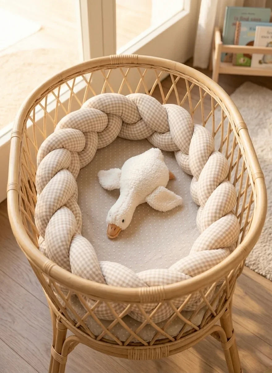 Trenza Protectora de Cuna y Cama Artesanal - Vichy Beige