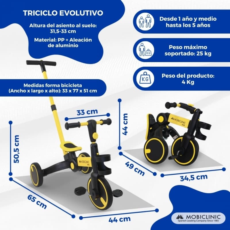 Triciclo amarillo evolutivo 5 en 1 Chase Mobiclinic – Crece con tu hijo MM-00210/09-RS