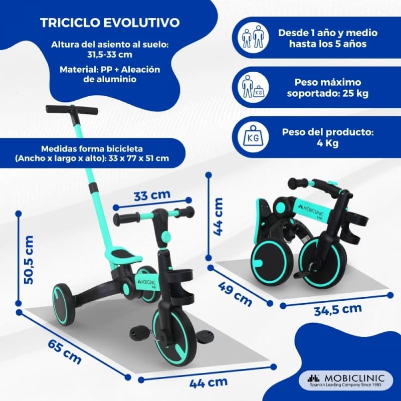 Triciclo azul evolutivo 5 en 1 Chase Mobiclinic – Crece con tu hijo MM-00210/09-RS