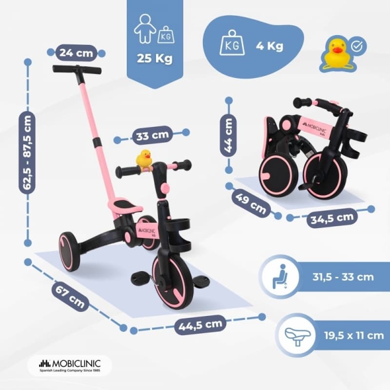 Triciclo rosa evolutivo 5 en 1 Chase Mobiclinic – Crece con tu hijo MM-00210/09-RS