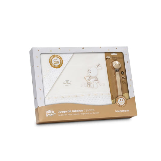 Tríptico de cuna bebé con conejito y pasacinta INTERBABY 621003341– Juego completo listo para regalar