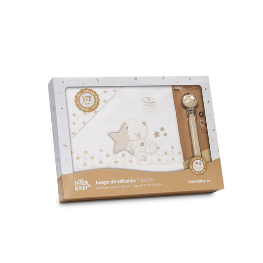 Tríptico de cuna bebé osito y estrellas INTERBABY 621003344 – Suave y acogedor para el descanso