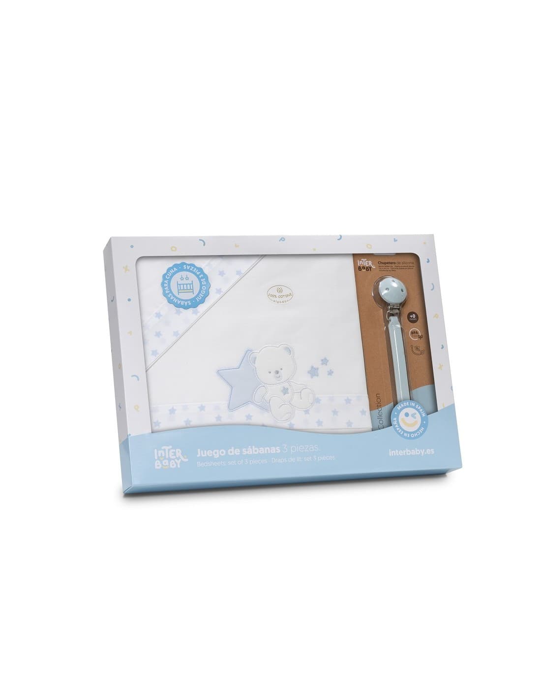 Tríptico de cuna bebé osito y estrellas INTERBABY 621003344 – Suave y acogedor para el descanso