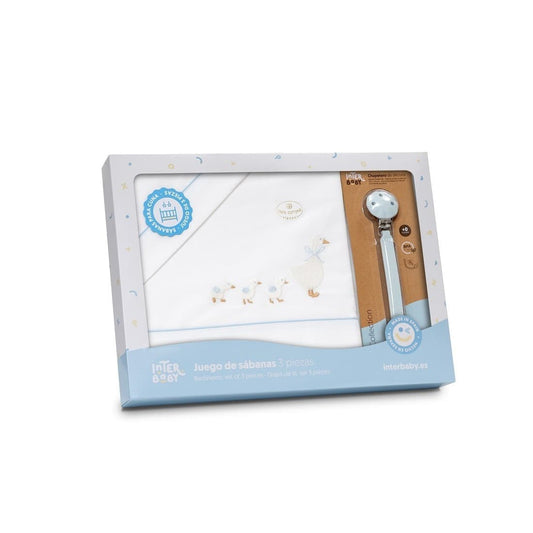 Juego de sábanas de cuna bebé patitos familia INTERBABY 621003343– Tríptico suave con detalle decorativo