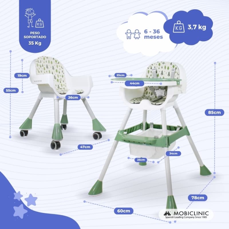 Trona bebé evolutiva 2 en 1 FOREST VERDE MOBICLINIC