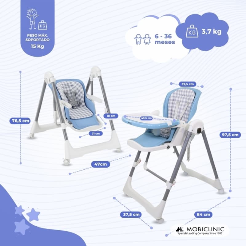 Trona bebé balancín MOBICLINIC azul Nala