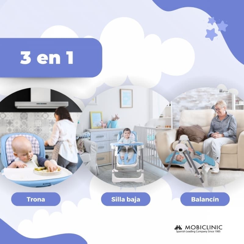 Trona bebé balancín MOBICLINIC azul Nala