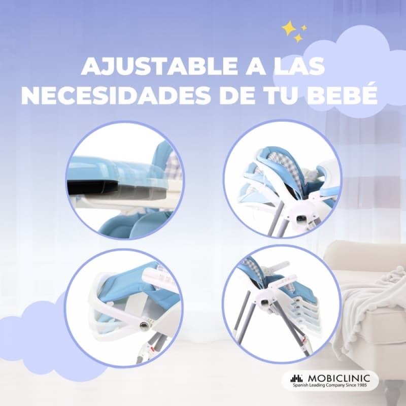 Trona bebé balancín MOBICLINIC azul Nala