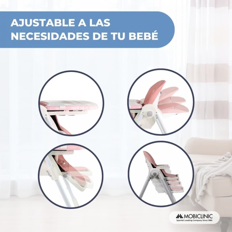 Trona bebé evolutiva con ruedas Mobiclinic Simba Rosa