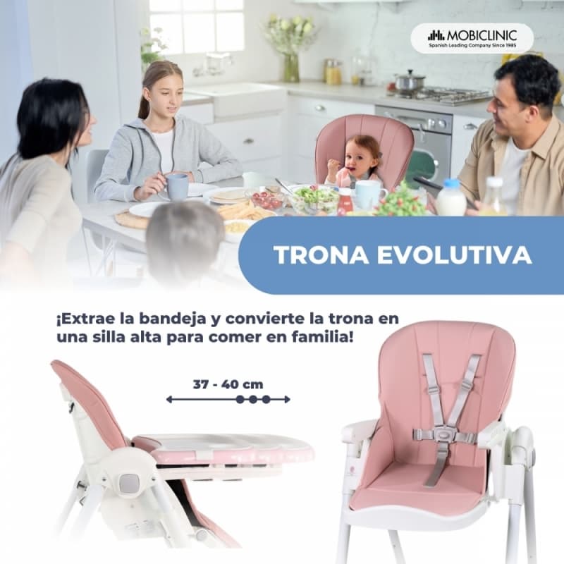 Trona bebé evolutiva con ruedas Mobiclinic Simba Rosa