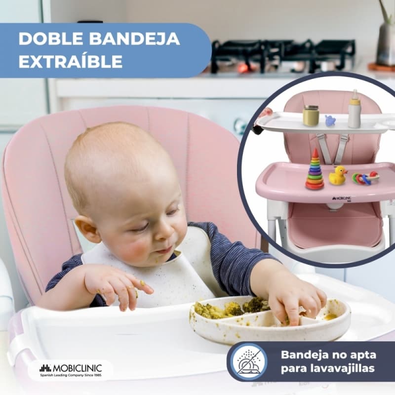 Trona bebé evolutiva con ruedas Mobiclinic Simba Rosa