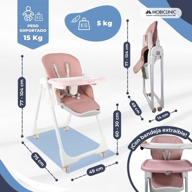 Trona bebé evolutiva con ruedas Mobiclinic Simba Rosa