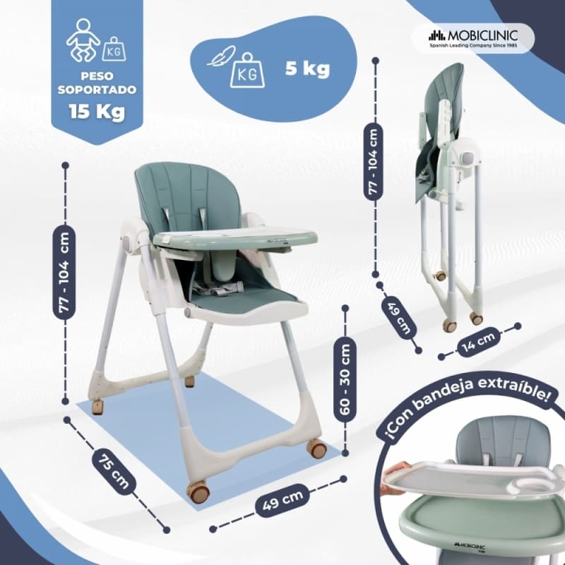 Trona bebé evolutiva con ruedas Mobiclinic Simba Verde