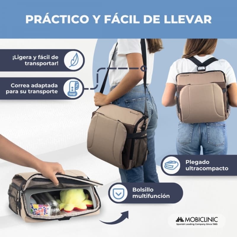 Trona de viaje bebé Beige Monkey Mobiclinic Plegable, con almacenaje y arnés de 5 puntos Hasta 15 kg (Copia)