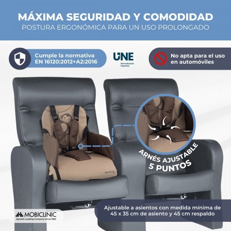 Trona de viaje bebé Beige Monkey Mobiclinic Plegable, con almacenaje y arnés de 5 puntos Hasta 15 kg (Copia)