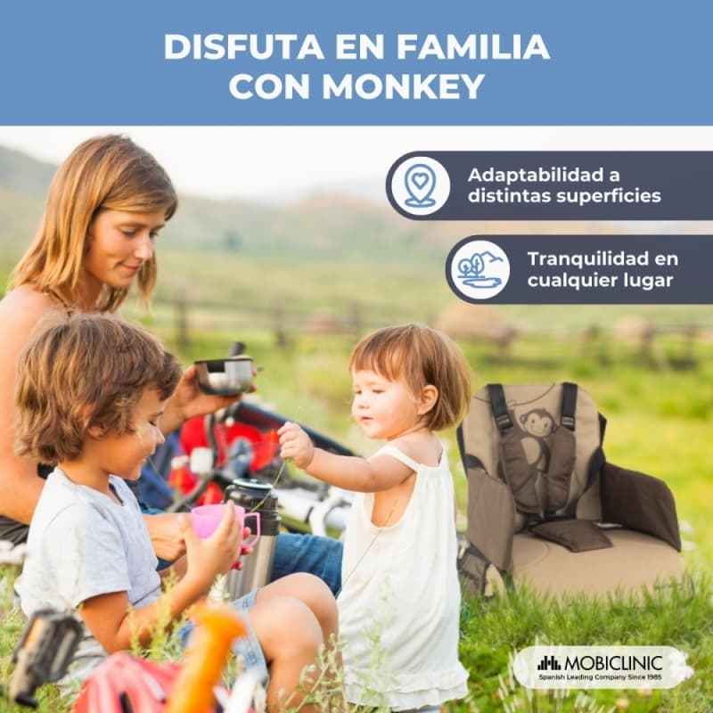 Trona de viaje bebé Beige Monkey Mobiclinic Plegable, con almacenaje y arnés de 5 puntos Hasta 15 kg (Copia)