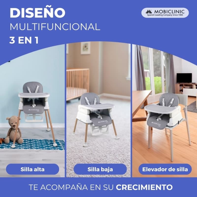 Trona bebé 3 en 1 Kiara Mobiclinic Evolutiva, plegable y segura Bandeja ajustable y arnés de 5 puntos