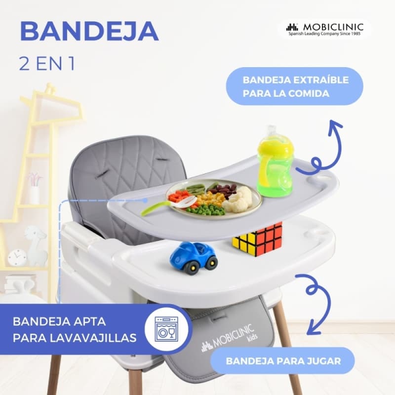 Trona bebé 3 en 1 Kiara Mobiclinic Evolutiva, plegable y segura Bandeja ajustable y arnés de 5 puntos