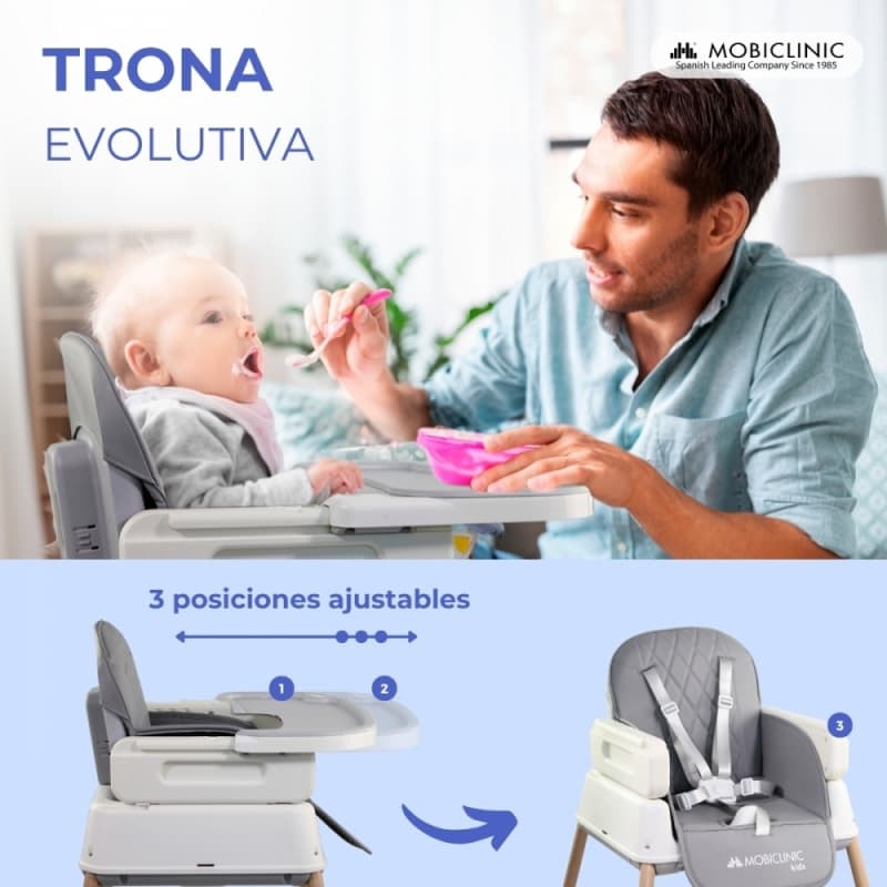 Trona bebé 3 en 1 Kiara Mobiclinic Evolutiva, plegable y segura Bandeja ajustable y arnés de 5 puntos