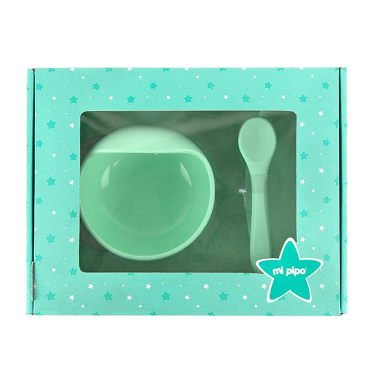 Vajilla bebé de silicona personalizada con babero, bol y cuchara MI PIPO 258 – Antibacteriana y segura 🥣💚