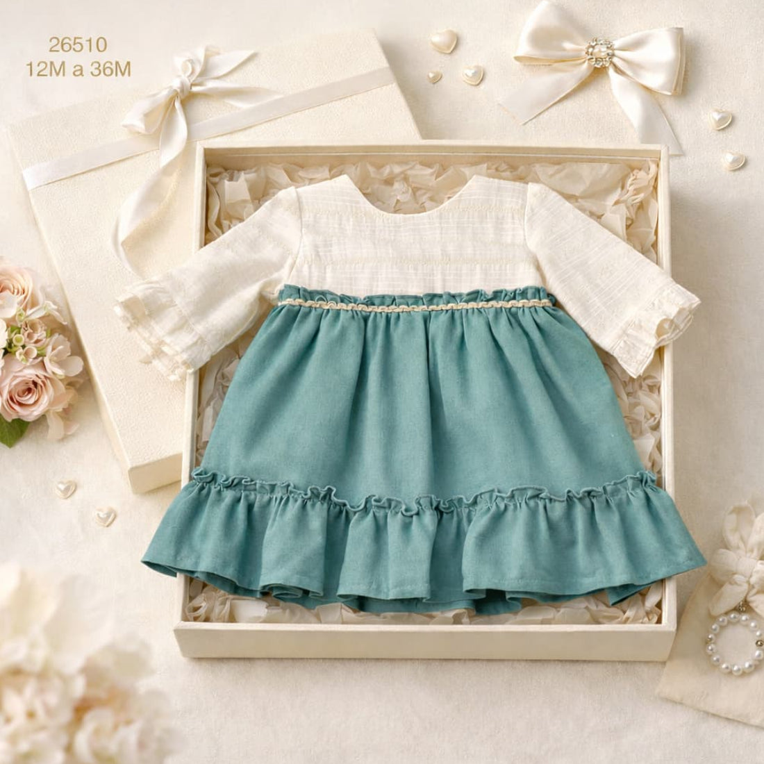 Vestido bebé niña ceremonia verde empolvado Creaciones Baby Ferr Hecho en España 622026510