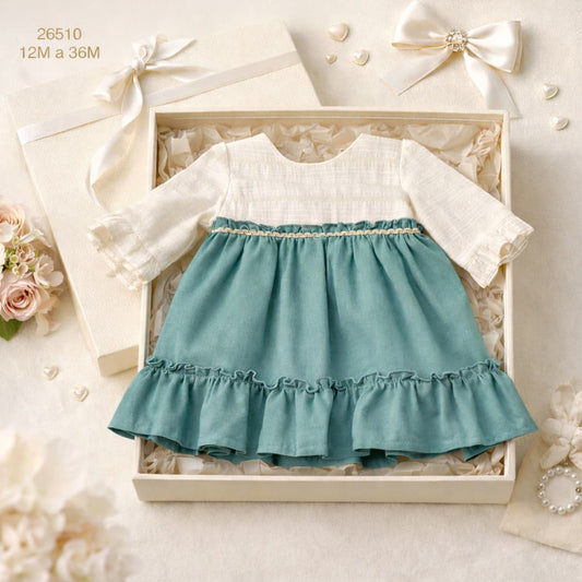 Vestido bebé niña ceremonia verde empolvado Creaciones Baby Ferr Hecho en España 622026510