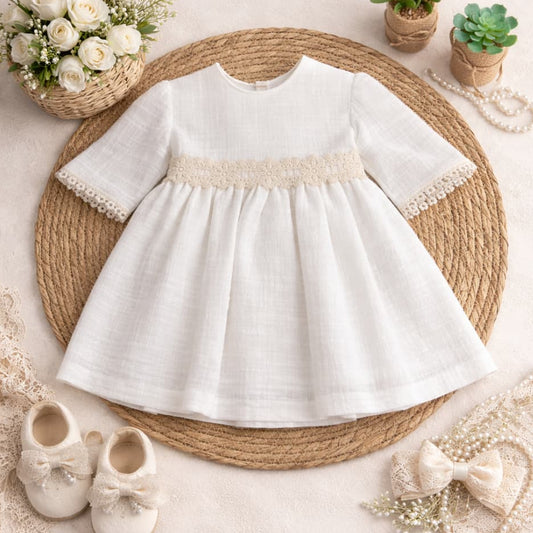 Vestido bebé niña primera puesta blanco con encaje Creaciones Baby Ferr 622026511 · Fabricado en España