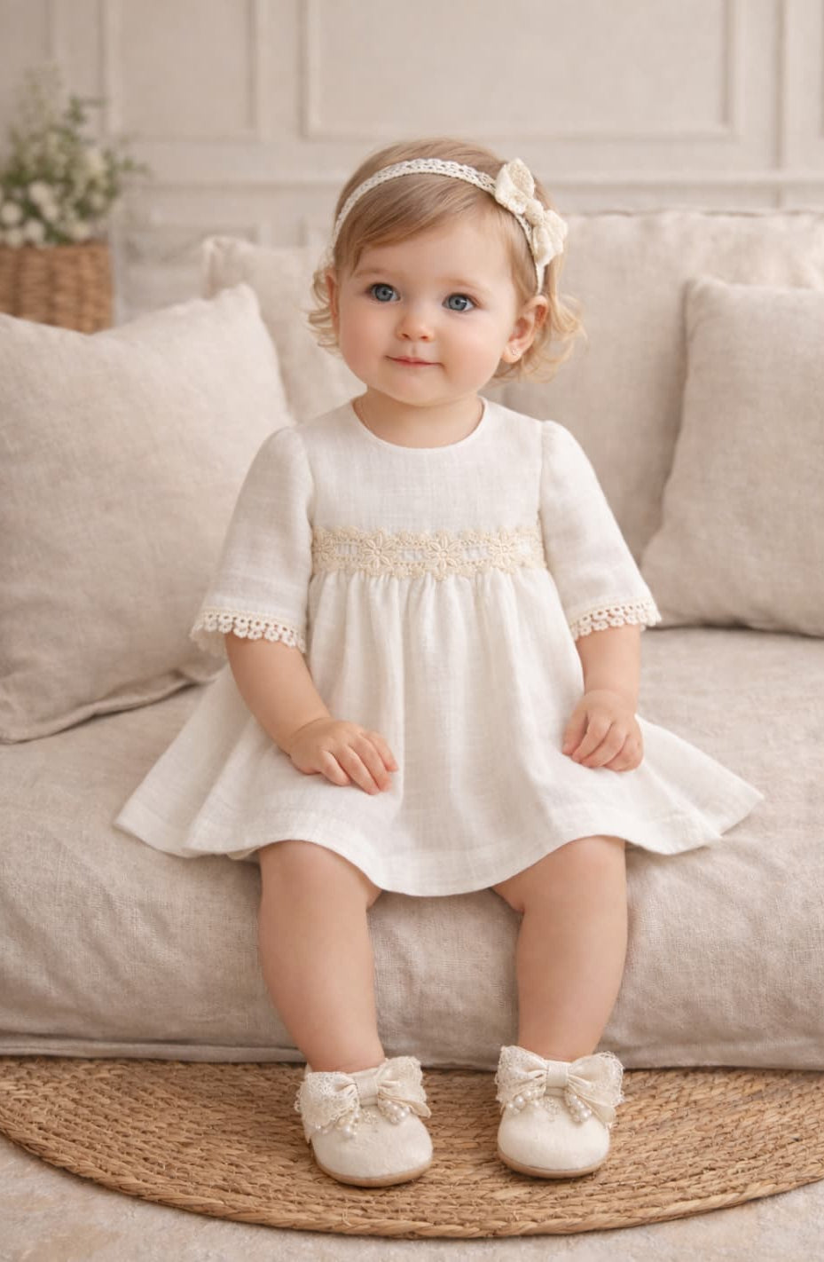 Vestido bebé niña primera puesta blanco con encaje Creaciones Baby Ferr 622026511 · Fabricado en España